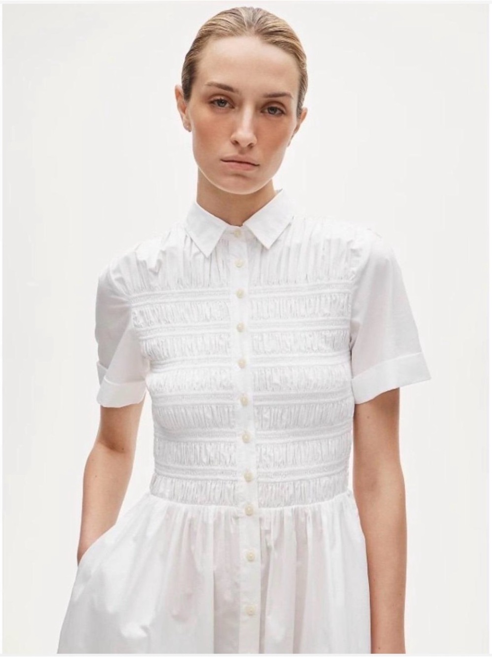 J. Crew White Elsie  Smocked Midi Shirtdress
